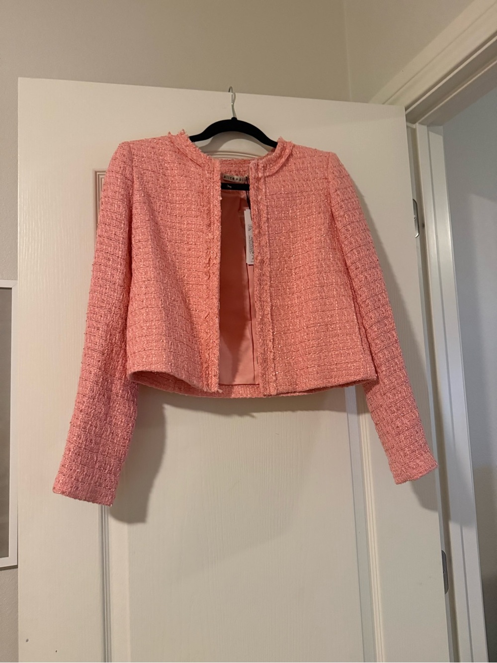 Alice + Olivia Peach Pink Cropped Bouclé Blazer